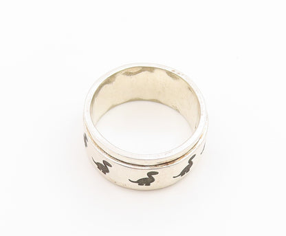 925 Sterling Silver Vintage Ring Classic Dinosaur Spinner Band  Sz 8.5  RG36777