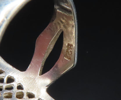 925 Sterling Silver  Vintage Mother Of Pearl Open Fence Ring Sz 6.5  RG25215