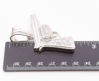925 Sterling Silver  Sparkling Cubic Zirconia Hand Gun Motif Pendant  PT7461