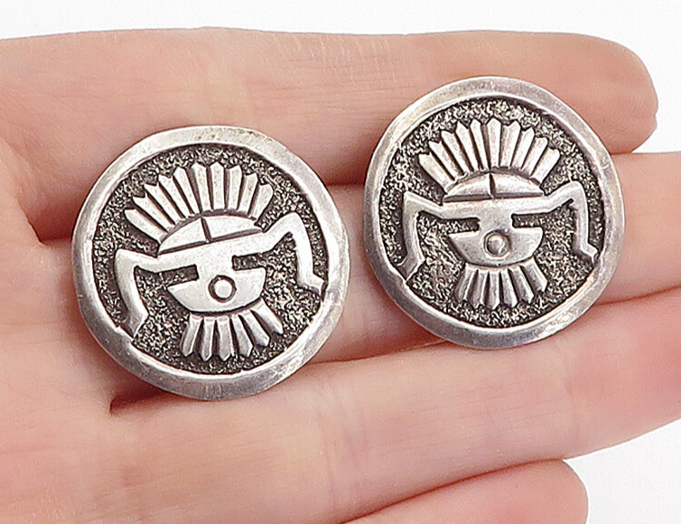 925 Silver Vintage Traditional Pattern Button Earrings EG2181