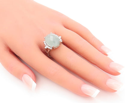 925 Sterling Silver Vintage Ring Large Oval Cut Gemstone & CZ  Sz 7.5  RG29187