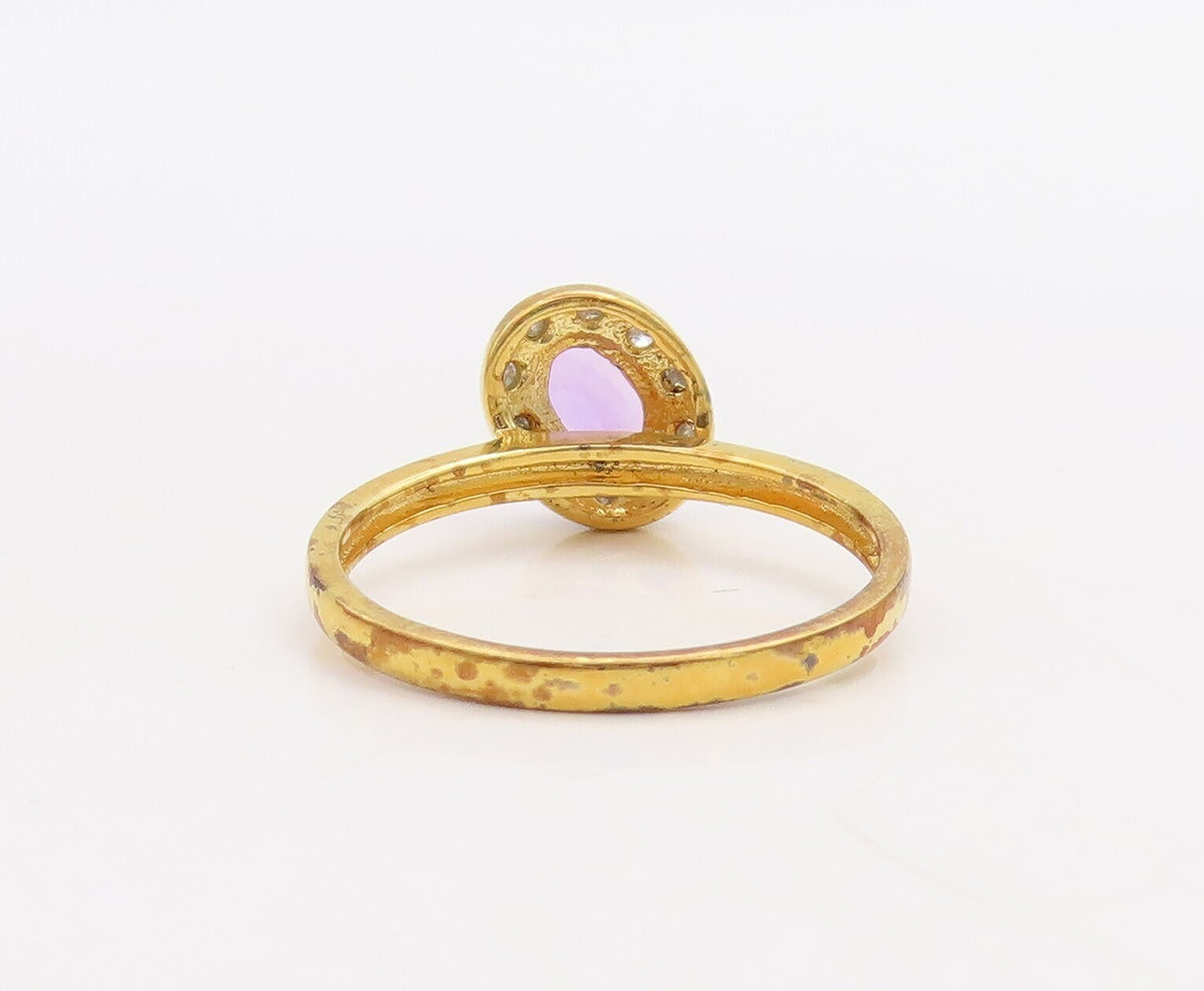 925 Sterling Silver Vintage Ring Gold Plated Diamonds & Gemstones  Sz 8  RG30536