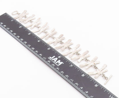 925 Sterling Silver  Vintage Shiny Textured Link Chain Bracelet  BT8921