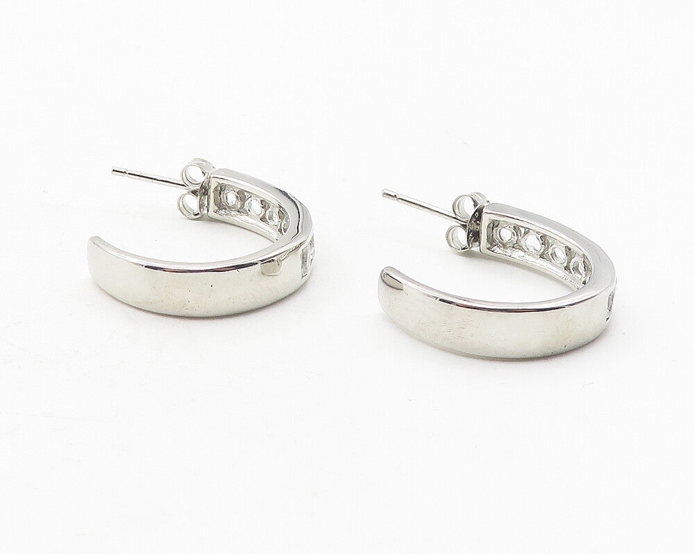 925 Sterling Silver  Vintage White Topaz Shiny Smooth JHoop Earrings  EG6253