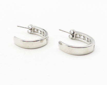 925 Sterling Silver  Vintage White Topaz Shiny Smooth JHoop Earrings  EG6253