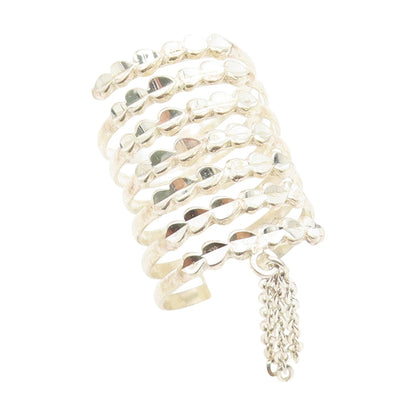 925 Sterling Silver Vintage Ring Spiral Coil Dangling Chain Band Sz 10.5 RG34057