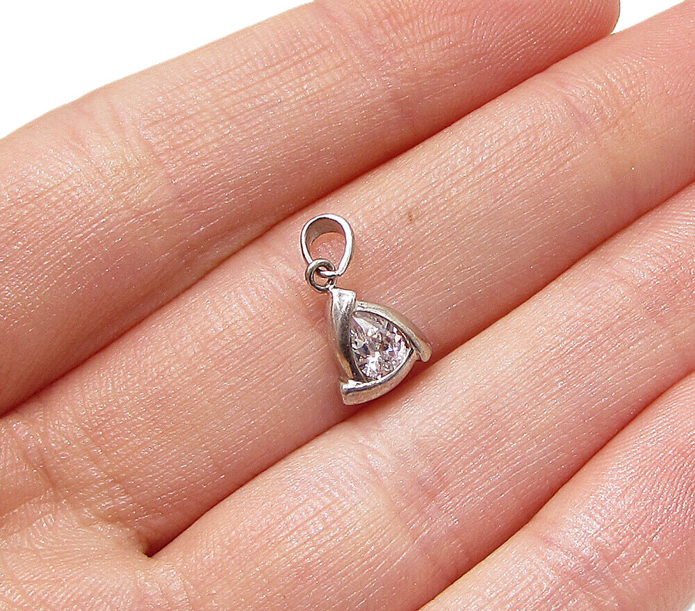 925 Sterling Silver  White Cubic Zirconia Triangular Drop Pendant  PT1934