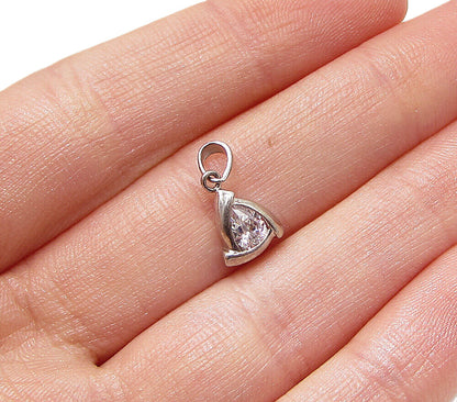 925 Sterling Silver  White Cubic Zirconia Triangular Drop Pendant  PT1934