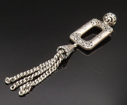 18K GOLD & 925 Silver  Vintage Scrolled Open Rectangle Dangle Pendant  PT20486