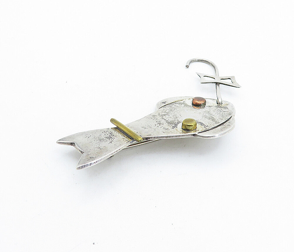 MEXICO 925 Sterling Silver  Vintage Two Tone Sitting Cat Brooch Pin  BP2385
