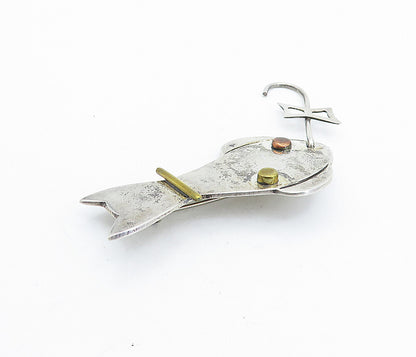 MEXICO 925 Sterling Silver  Vintage Two Tone Sitting Cat Brooch Pin  BP2385