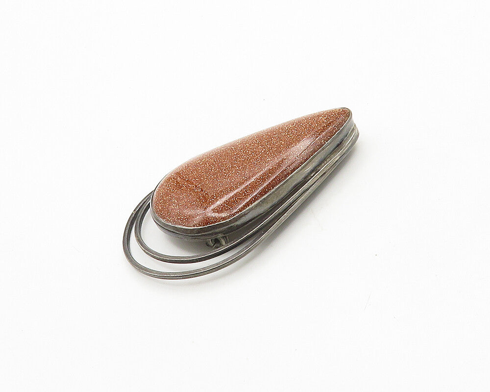ISRAEL 925 Silver  Vintage Cabochon Goldstone Tear Drop Brooch Pin  BP7330
