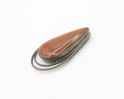 ISRAEL 925 Silver  Vintage Cabochon Goldstone Tear Drop Brooch Pin  BP7330