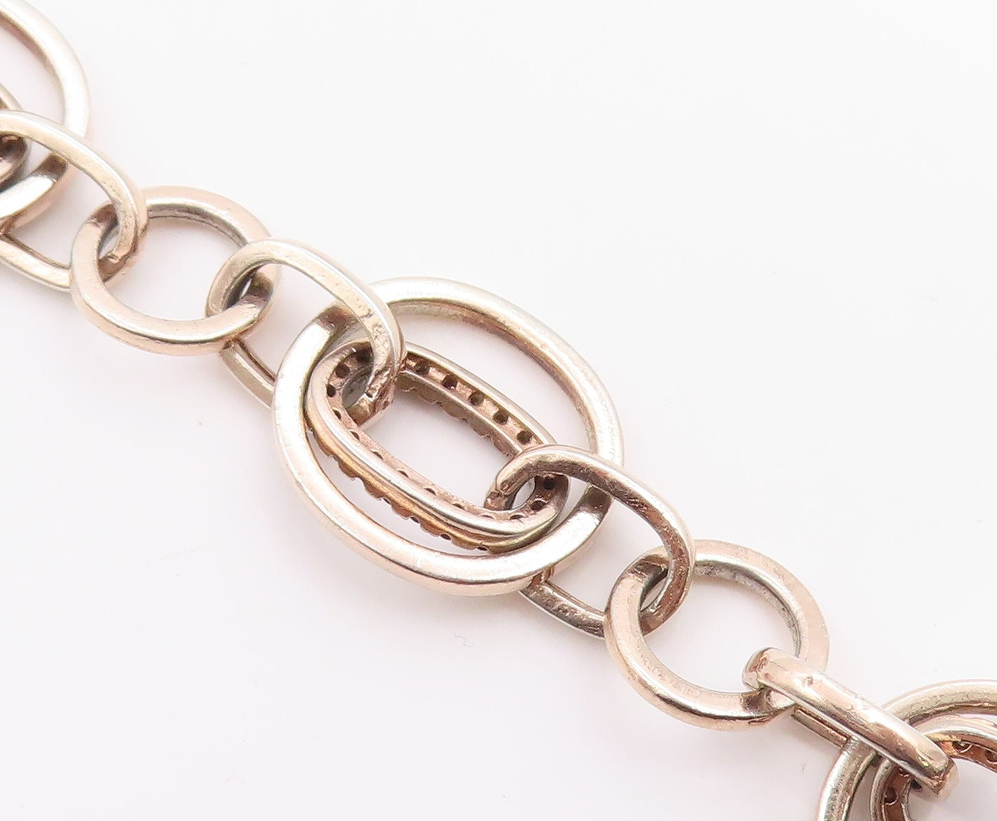 925 Sterling Silver Vintage Bracelet Modernist CZ Geometric Oval Link  BT12087