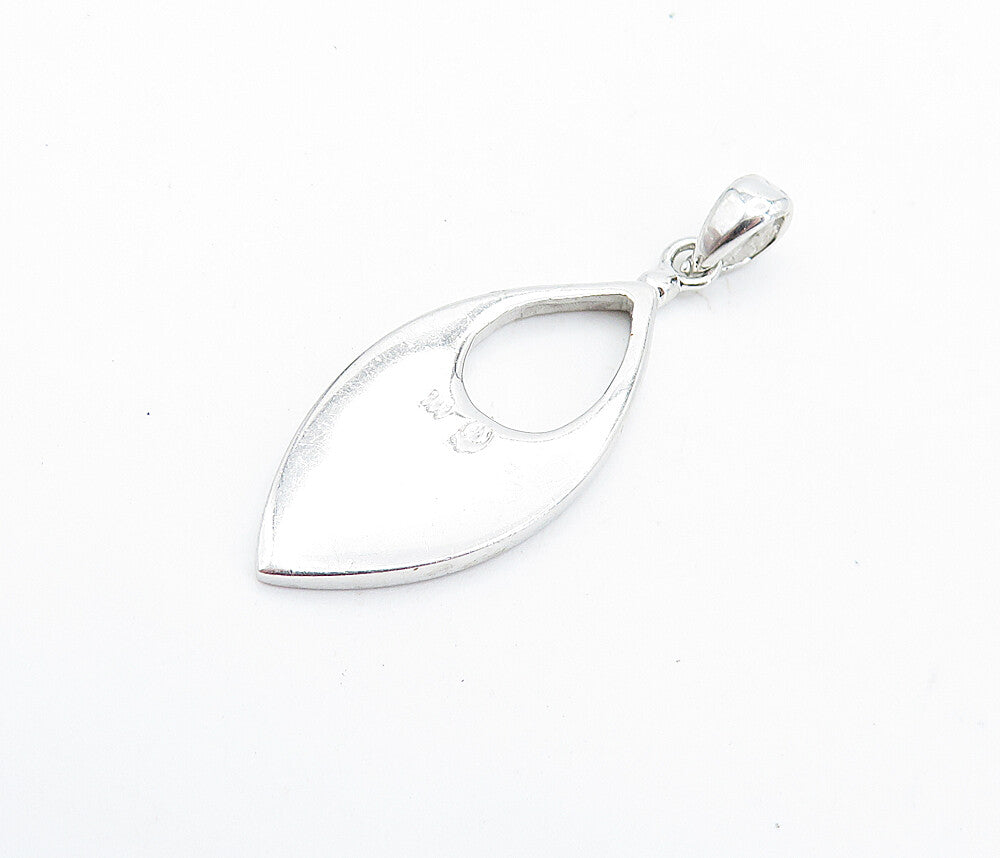 925 Sterling Silver  Inlaid Fire Opal Pattern Pointed Oval Pendant  PT5697