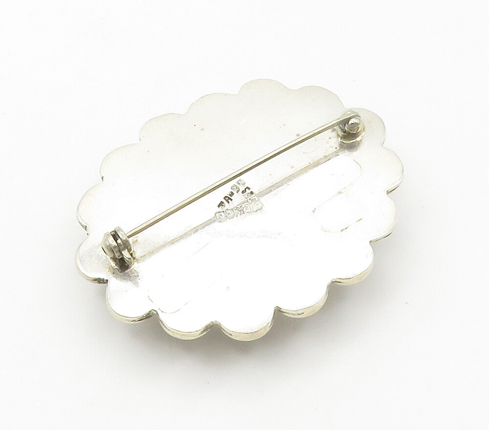 MEXICO 925 Sterling Silver  Vintage Cabochon Agate Floral Brooch Pin  BP5982