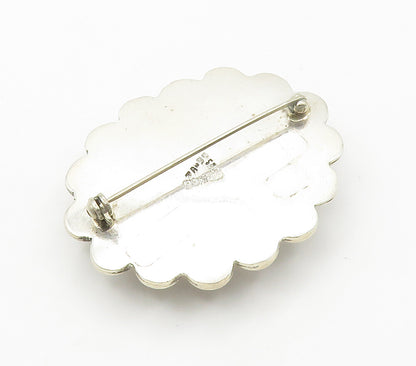 MEXICO 925 Sterling Silver  Vintage Cabochon Agate Floral Brooch Pin  BP5982
