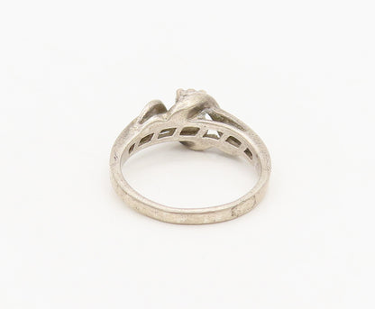 925 Sterling Silver  Vintage Minimalist Swirly Cut Diamonds Ring Sz 7  RG27012