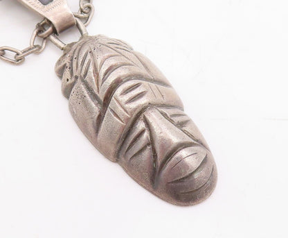925 Sterling Silver Vintage Brooch Dark Tone Dangling Designer Etched  BP11500