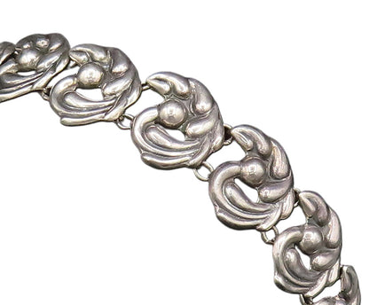 925 Sterling Silver Vintage Swirl Abstract With Bead Ball Link Bracelet BT9595
