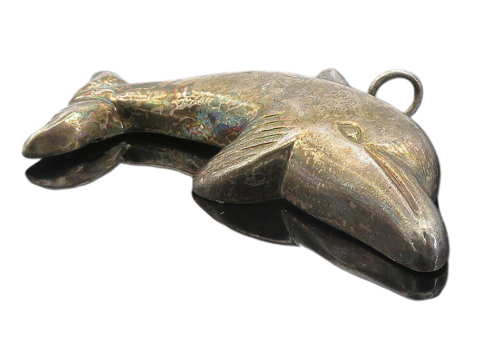 925 Sterling Silver  Vintage Dark Tone Hollow Leaping Dolphin Pendant  PT6177