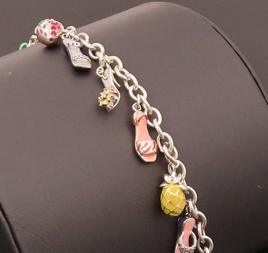 925 Silver  Vintage Dangling Cinderella Shoes Chain Charm Bracelet  BT9816