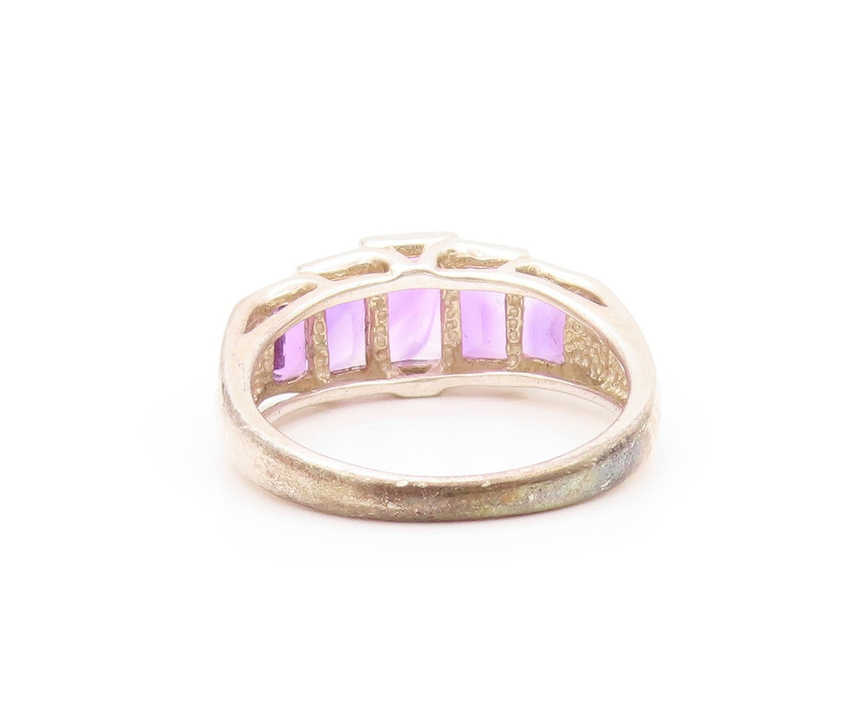 925 Sterling Silver Vintage Ring Square Amethyst Inlay  SZ 8.25  RG32133