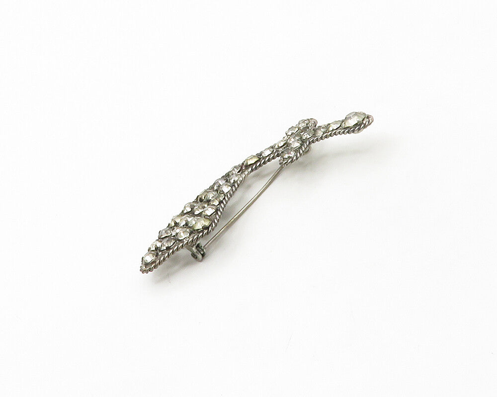 925 Sterling Silver  Vintage Topaz Cluster Sword Motif Brooch Pin  BP6654