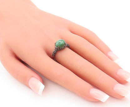 925 Sterling Silver Vintage Ring Cabochon Green Gemstone Spinel  Sz 7  RG29446