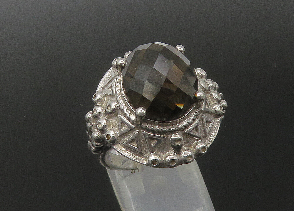 925 Sterling Silver  Vintage Faceted Smoky Topaz Cocktail Ring Sz 8  RG22406