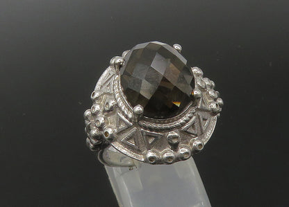 925 Sterling Silver  Vintage Faceted Smoky Topaz Cocktail Ring Sz 8  RG22406