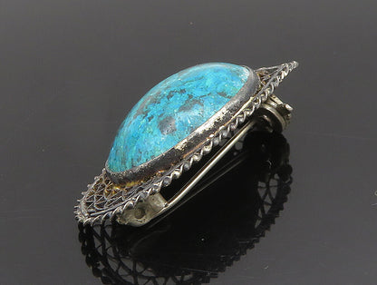 ISRAEL 925 Silver  Vintage Antique Turquoise Wire Web Brooch Pin  BP9523