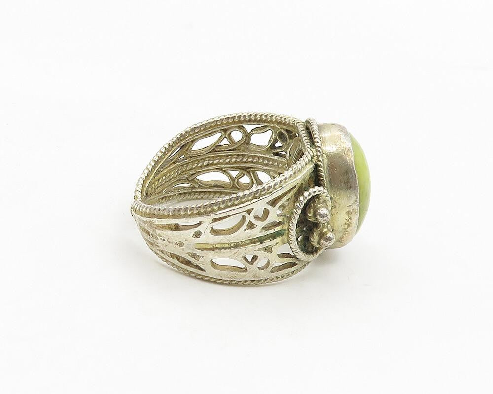 MIDDLE EAST 925 Silver  Vintage Cabochon Serpentine Cocktail Ring Sz 7 RG17699
