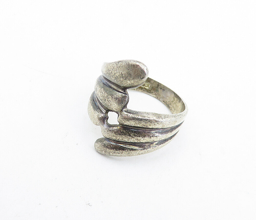 925 Sterling Silver  Vintage Dark Tone Fluted Bypass Band Ring Sz 6.5  RG5995