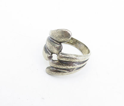925 Sterling Silver  Vintage Dark Tone Fluted Bypass Band Ring Sz 6.5  RG5995