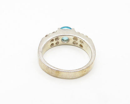 925 Sterling Silver  Vintage Blue & White Topaz Shiny Band Ring Sz 7  RG17975