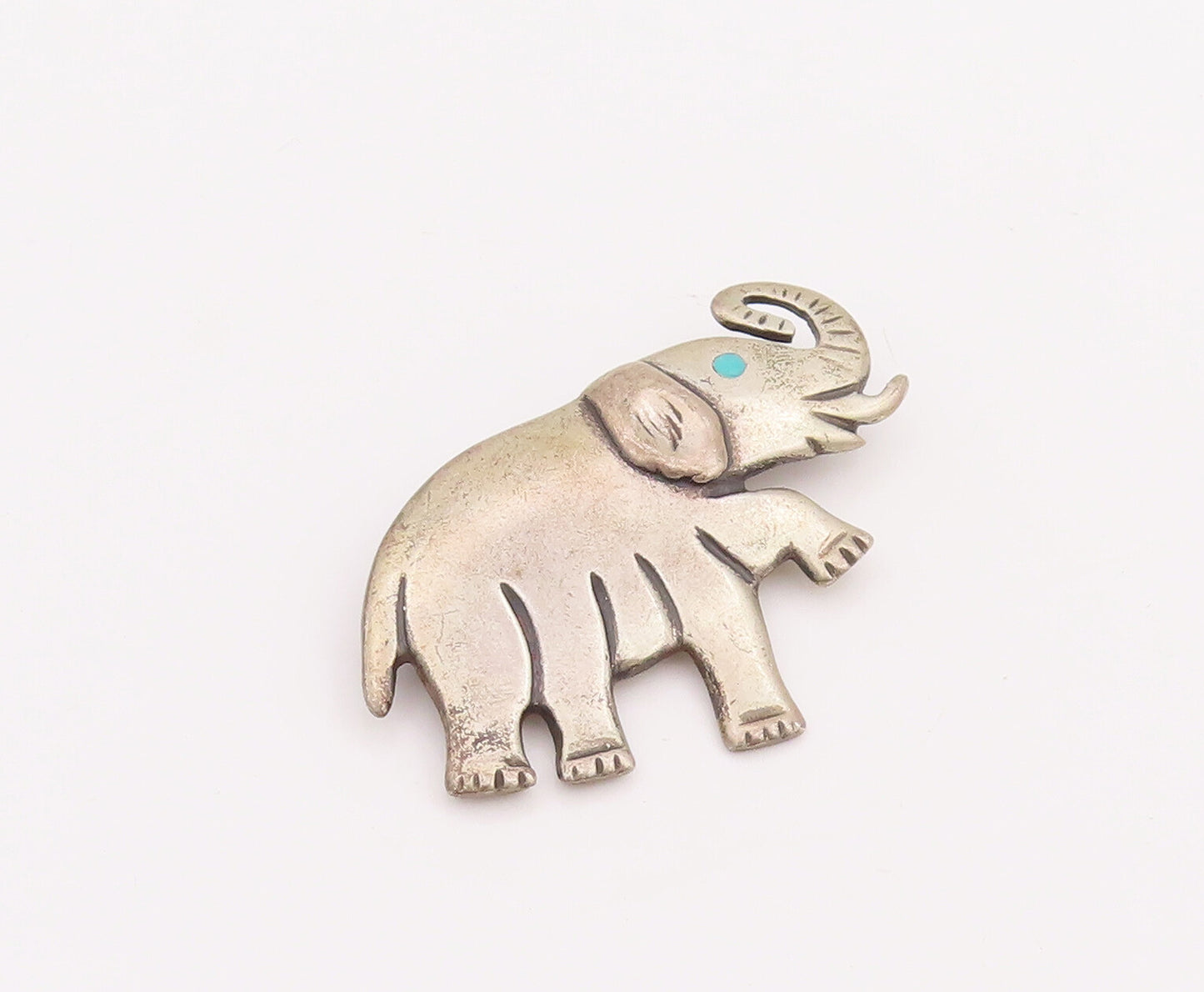 925 Sterling Silver Vintage Brooch Pin Solid Carved Walking Elephant  BP11040