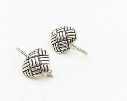 925 Sterling Silver  Vintage Basket Weave Love Heart Dangle Earrings   EG5213