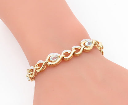 925 Sterling Silver Vintage Bracelet Gold Plated Pear Cut Blue Topaz  BT11598