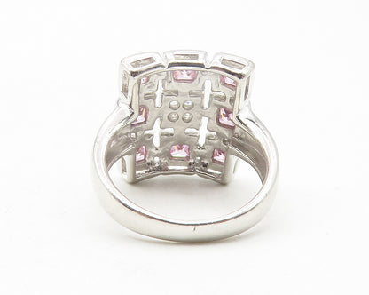 925 Sterling Silver  Pink & White Topaz Grid Cocktail Ring Sz 6  RG11840
