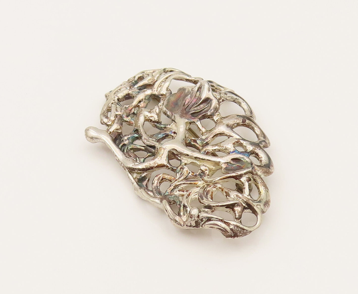 925 Sterling Silver  Vintage Modernist Openwork Floral Brooch Pin  BP10208