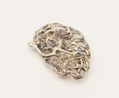 925 Sterling Silver  Vintage Modernist Openwork Floral Brooch Pin  BP10208