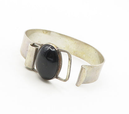MEXICO 925 Sterling Silver  Vintage Black Onyx Hook Bangle Bracelet  BT6143