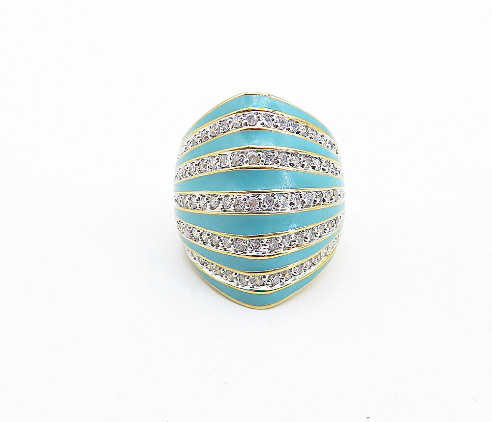 925 Sterling Silver  Turquoise & Topaz Striped Dome Band Ring Sz 7  RG6215
