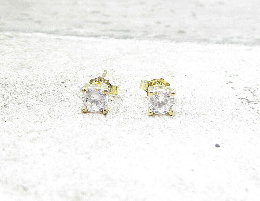 Gold Over 925 Sterling Silver Round Cut White Topaz Stud Earrings EG1215