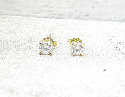 Gold Over 925 Sterling Silver Round Cut White Topaz Stud Earrings EG1215