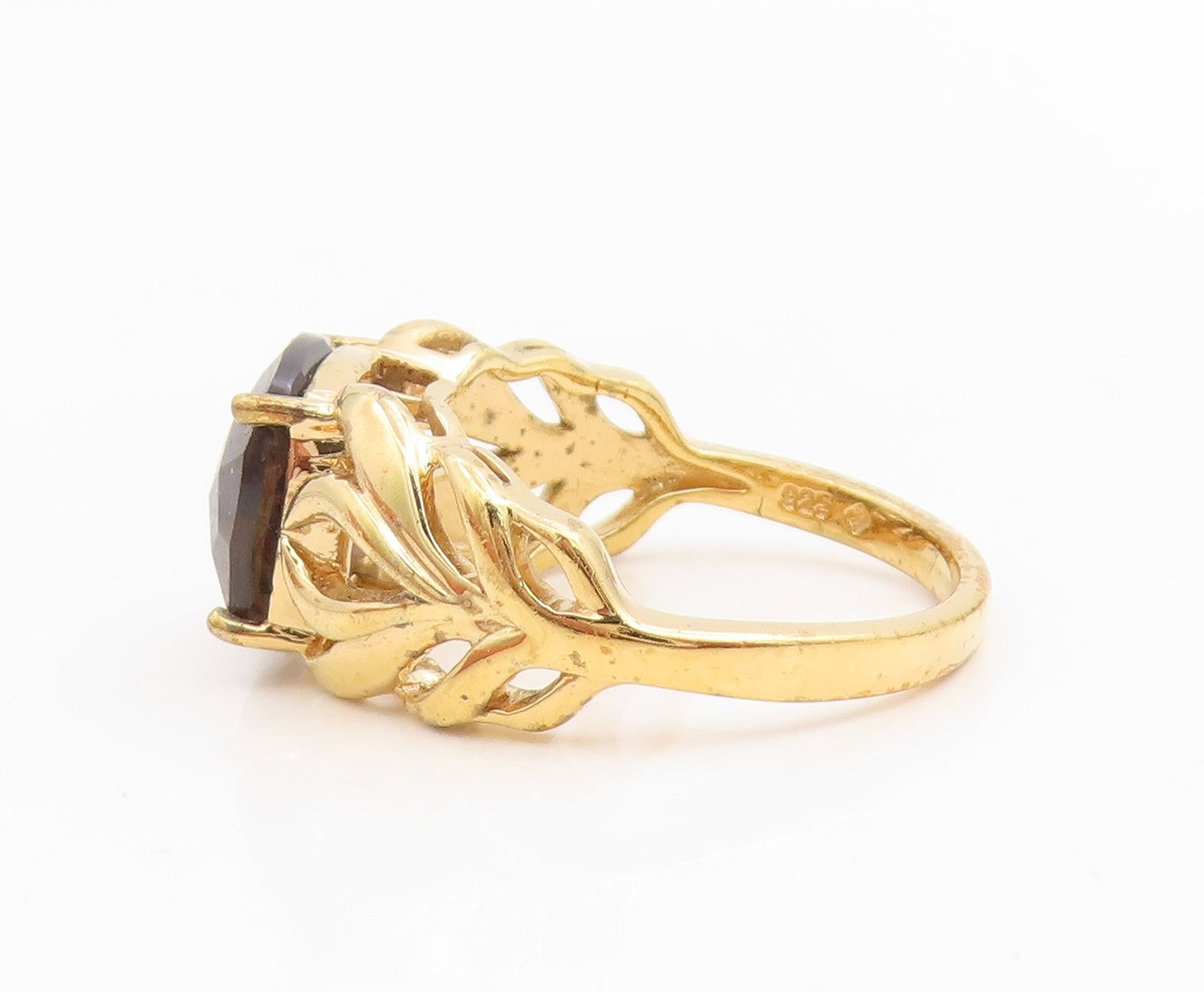 925 Sterling Silver Vintage Ring Gold Plated Smoky Quartz Band  Sz 8  RG35016