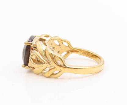 925 Sterling Silver Vintage Ring Gold Plated Smoky Quartz Band  Sz 8  RG35016