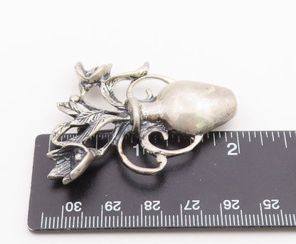 925 Sterling Silver  Vintage Oxidized Vase Of Flower Motif Brooch Pin  BP6324