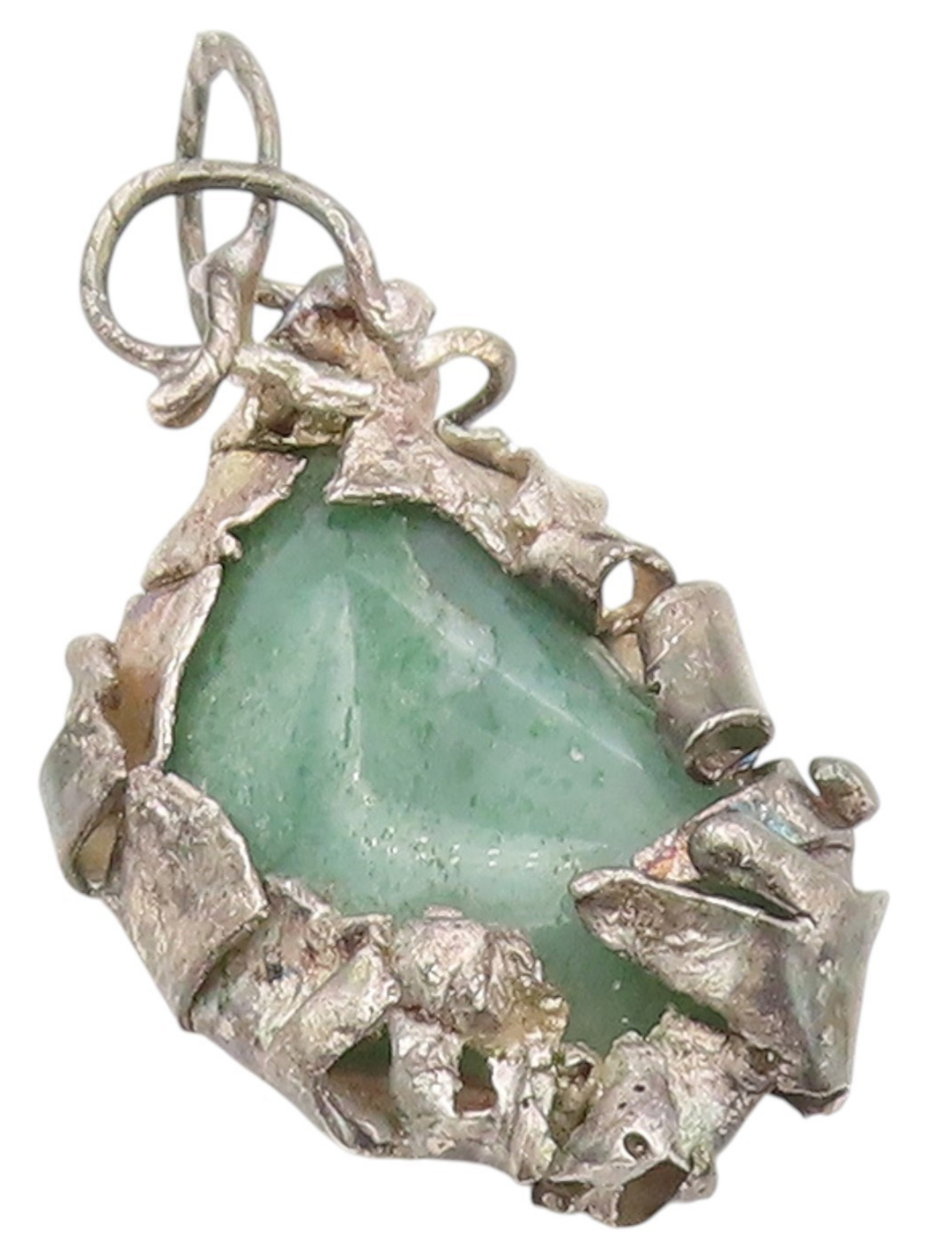 925 Sterling Silver Vintage Pendant Green Aventurine Brutalist Charm  PT25691